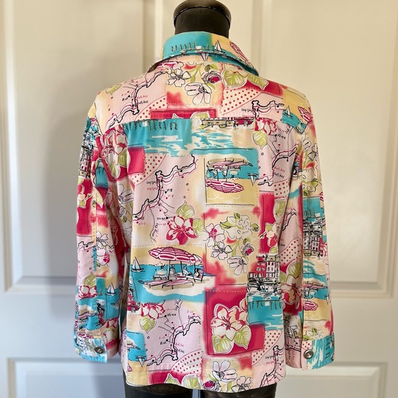 Christopher & Banks Colorful Travel Print Jacket Cotton Stretch Size M - Picture 2 of 9